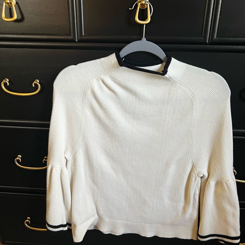 Maeve Cream Knit Sweater with Black Contrast Neck & Cuff